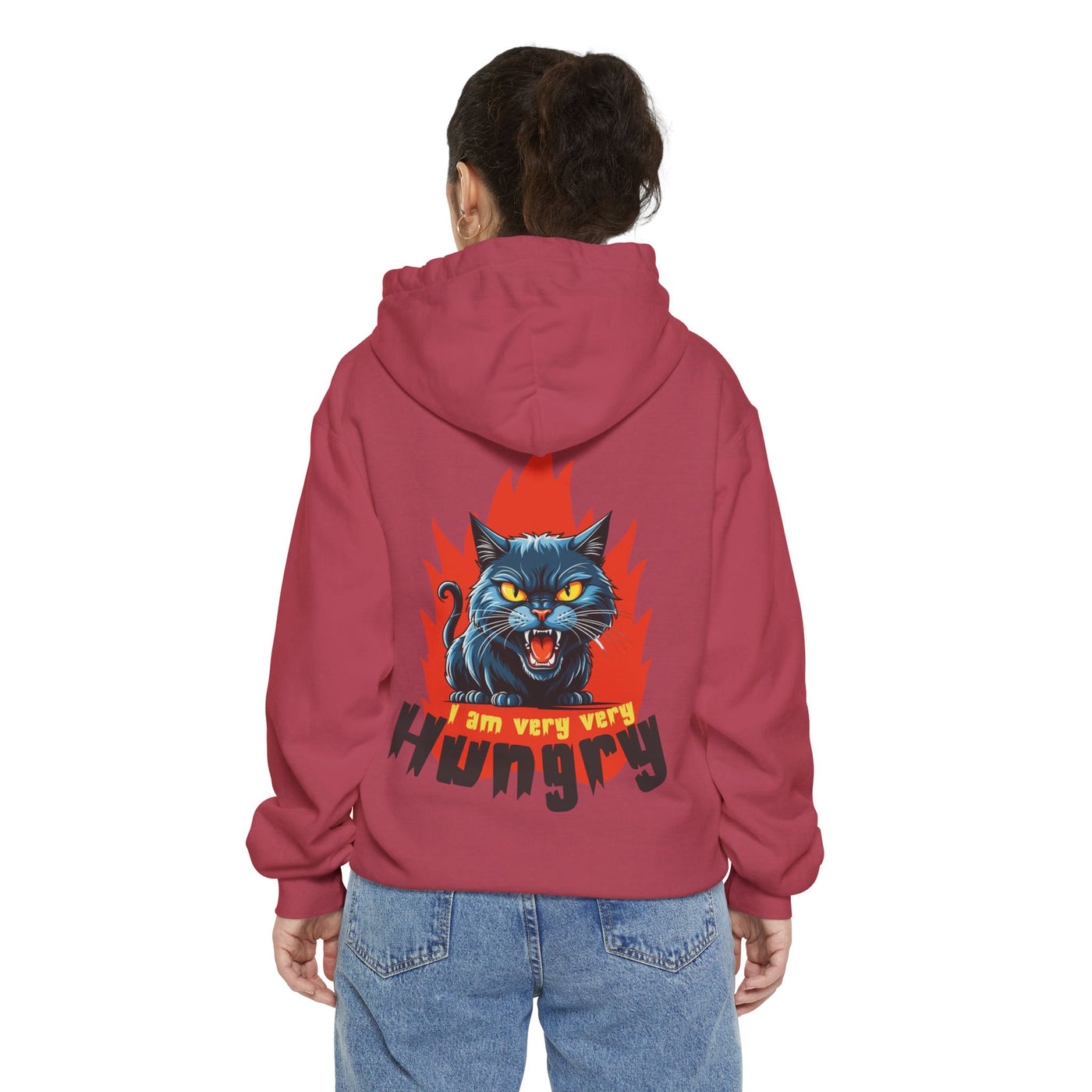 I am very very Hungry - Cartoon Cat Graphic Unisex Pullover Hoodie