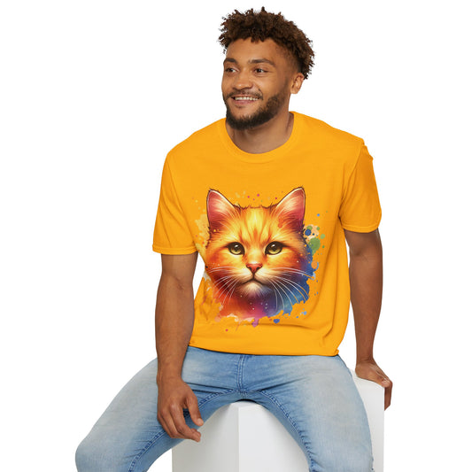 Watercolor Cat Head Unisex Cotton T-Shirt style 3