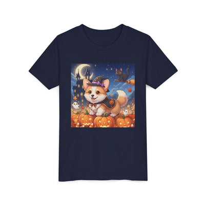 Halloween cute puppy anime style 4 Youth Tee, Short Sleeve T-Shirt, Kids Halloween Apparel, Cute Dog Tee, Fall Outfit for Children