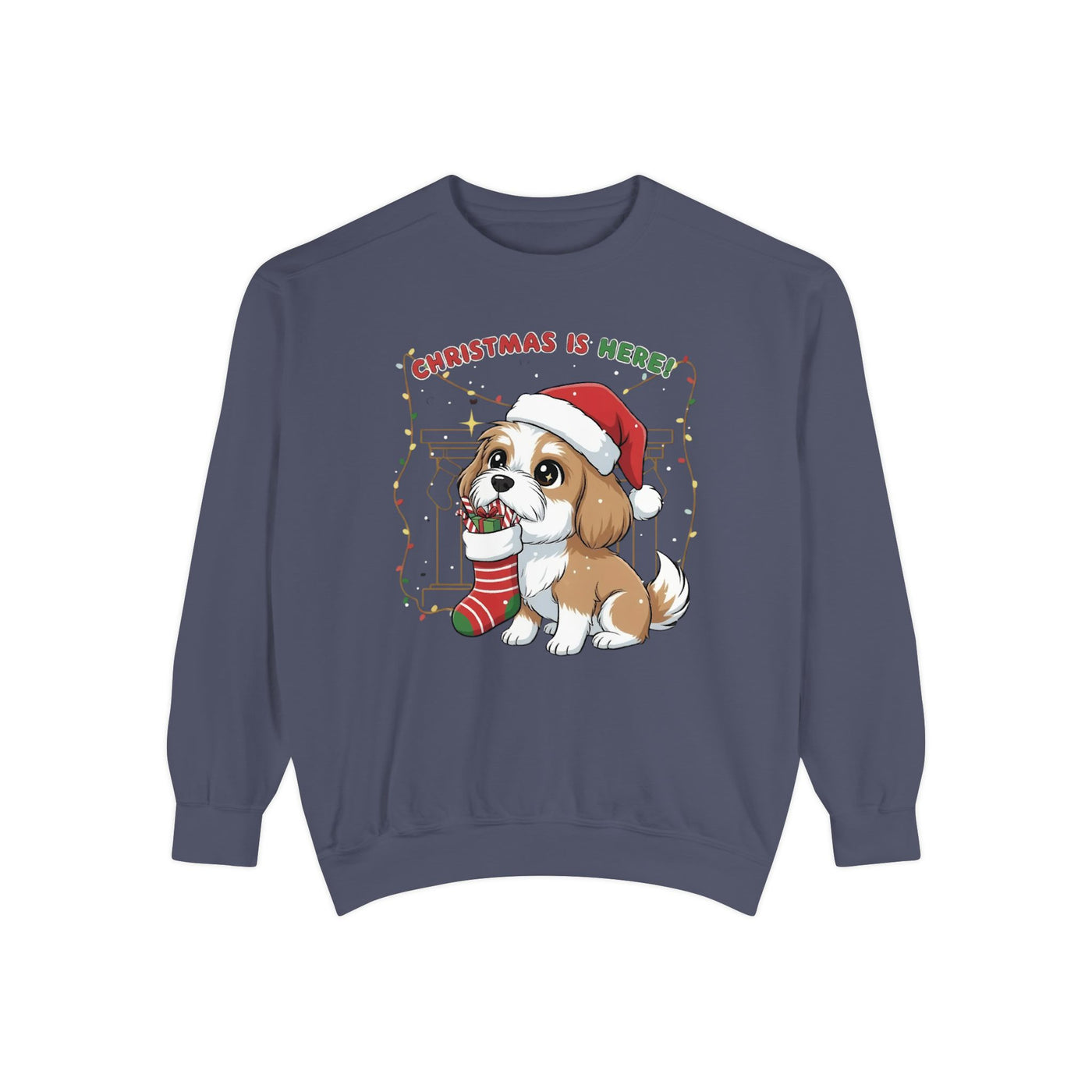 Cute Puppy waiting for Christmas presents style 5 Cozy Graphic Unisex Crewneck Sweatshirt