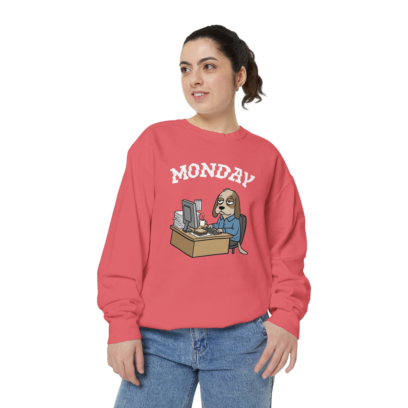 Monday Face Dog Stares Blankly Unisex Crewneck Sweatshirt style 4