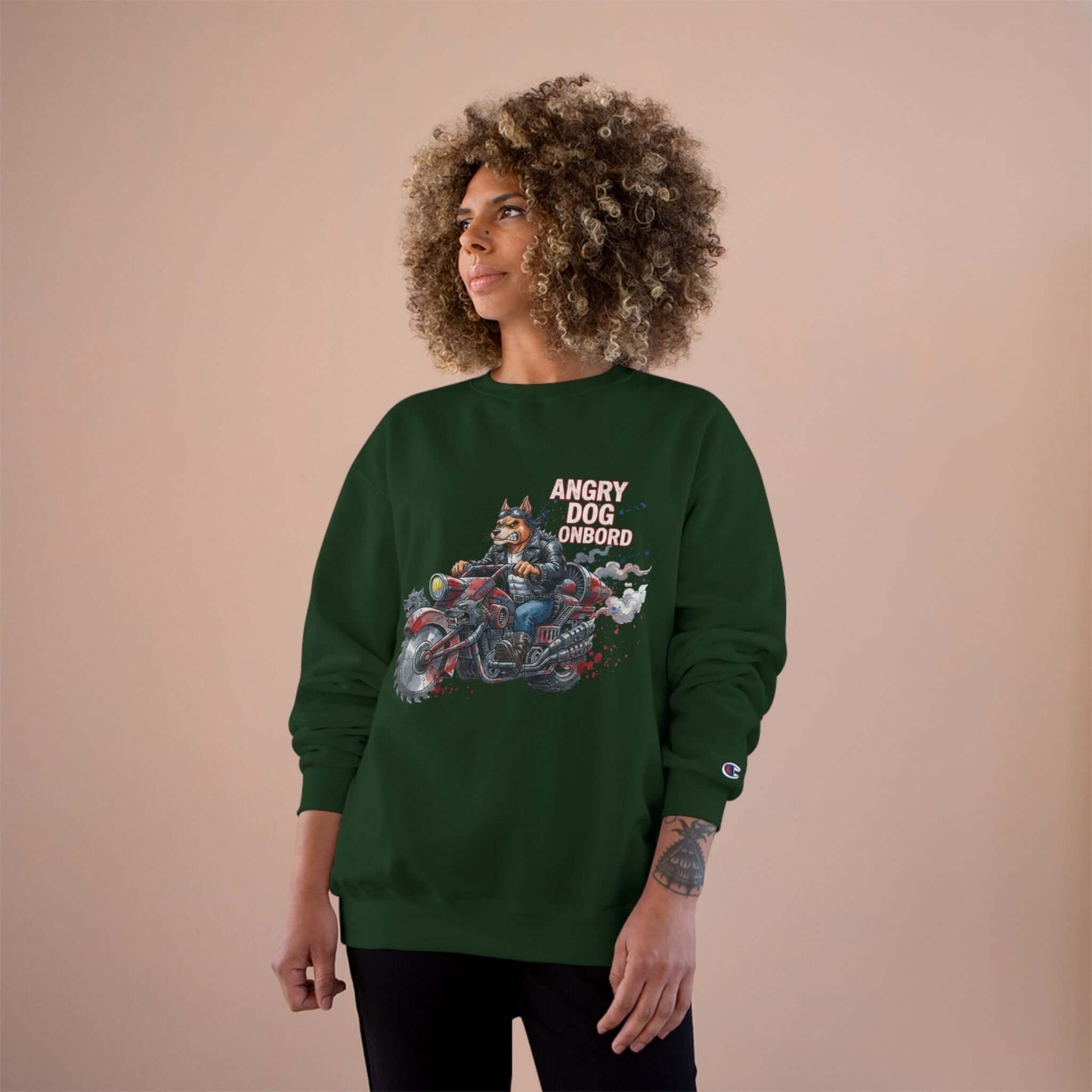 Angry Dog Onboard Graphic Champion Crewneck Sweatshirt style 3