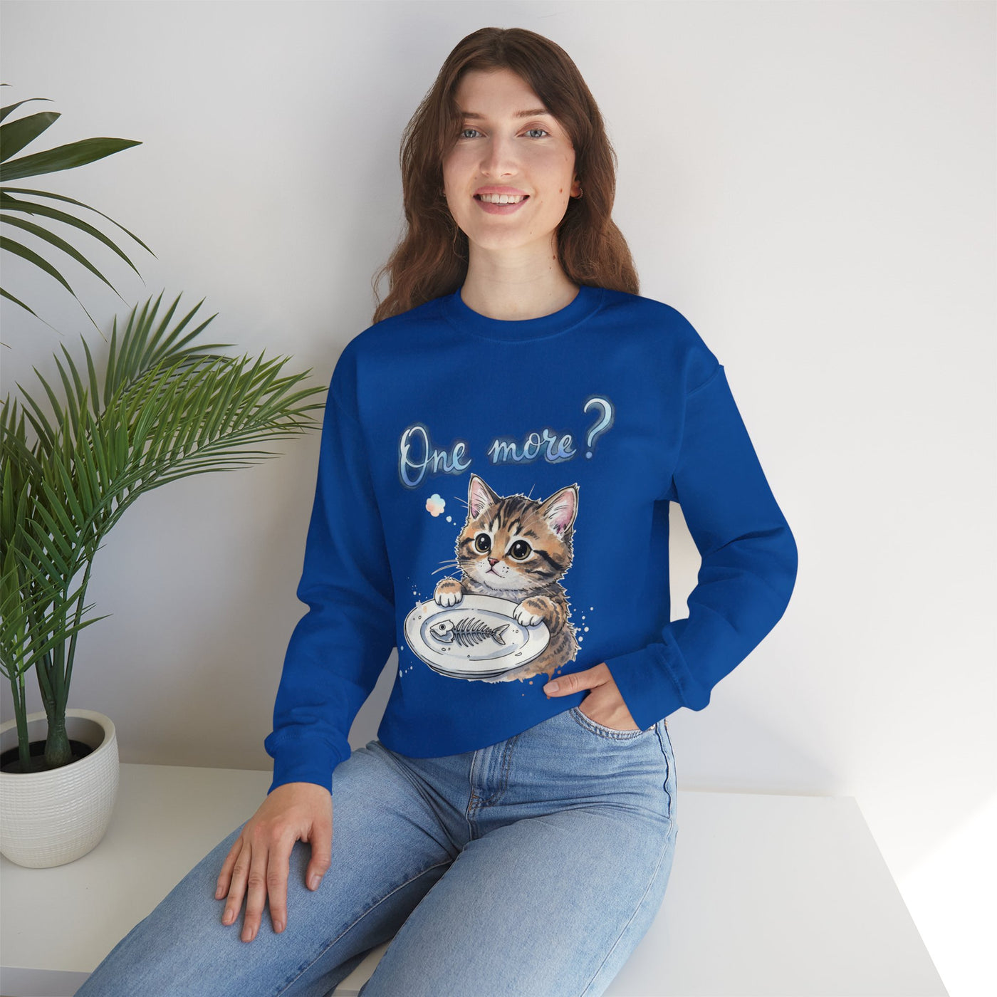 Watercolor painting style 3 Men & Women Cute Cat Pile Crewneck Sweatshirt