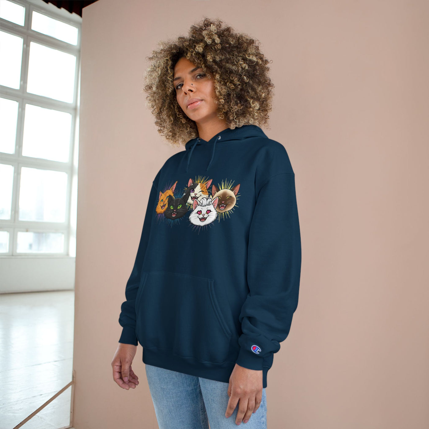 Playful Cat Champion Unisex Hoodie | Cozy Cat Lover Pullover, Pet Themed Gift, Cute Animal Apparel, Perfect for Cat Days