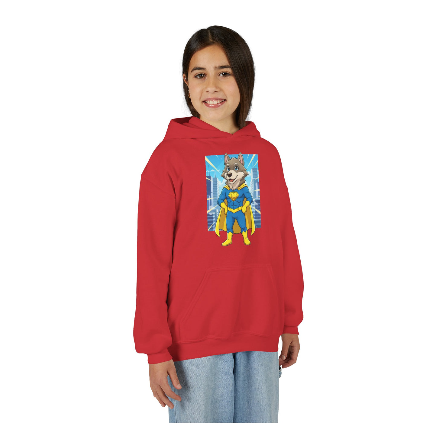 Dog cosplay Superman style 1 Unisex Kids Hoodie - Fun & Cozy Heavy Blend Sweatshirt with Cute Design