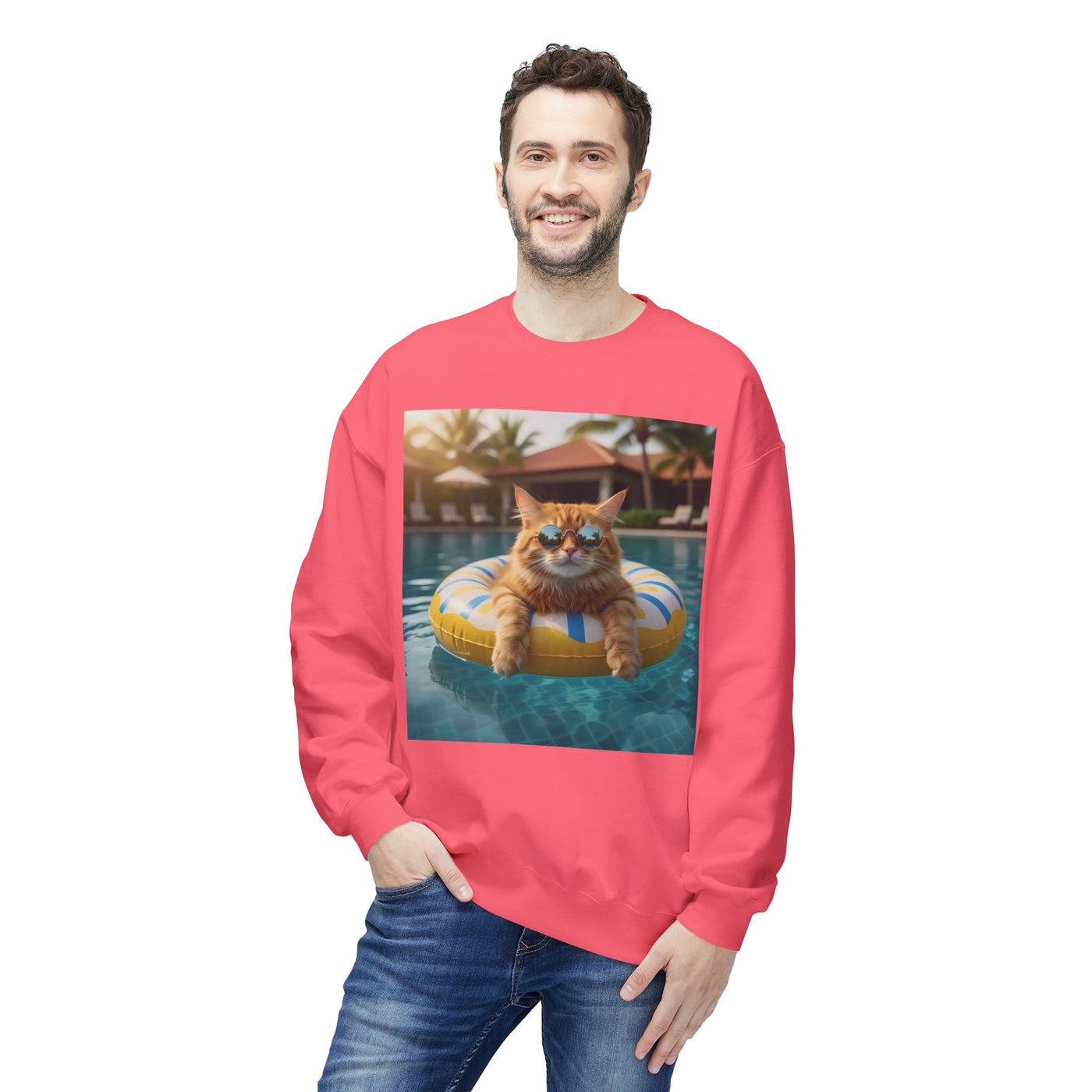 Swimming Pool Vibes Cat Crewneck Sweatshirt