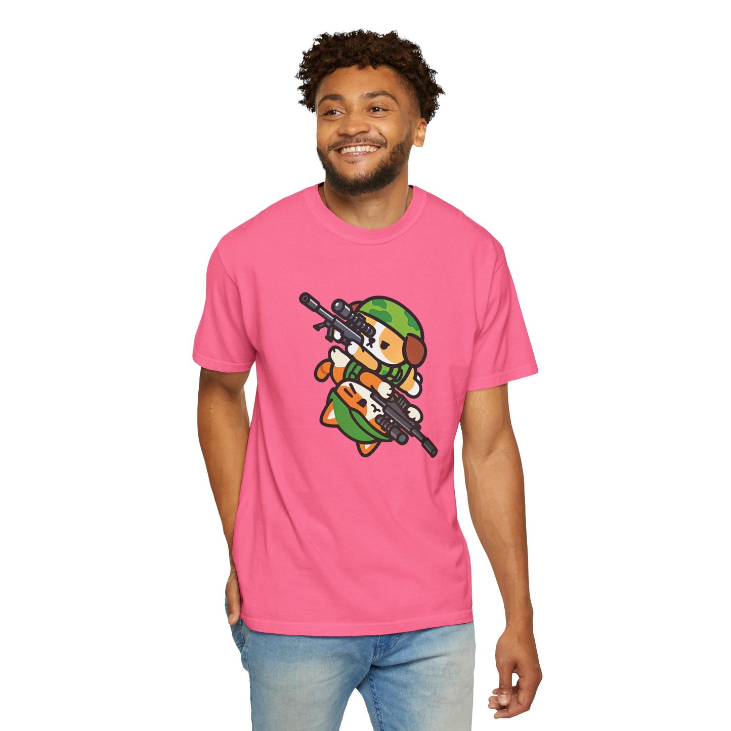 Cute Soldier Sniper Dog & Cat Unisex Graphic T-Shirt