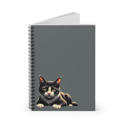 Black Cat Spiral Notebook (Dark Grey) - Cute Cat Design, Pet Lover Journal, School Supplies, Gift for Cat Owners, Cute Stationery