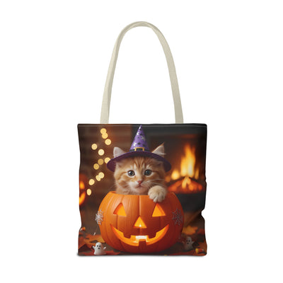 Adorable Halloween Cat Tote Bag, Cute Pet Lover Gift, Trick or Treat Bag, Fall Accessory, Spooky Cat Design