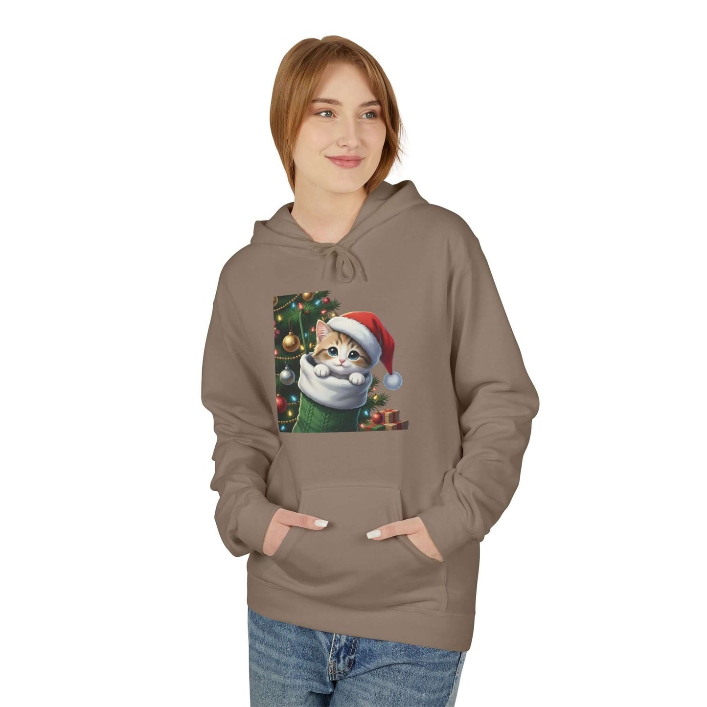 Kitten hiding in Christmas stocking Unisex Fleece Hoodie style 2