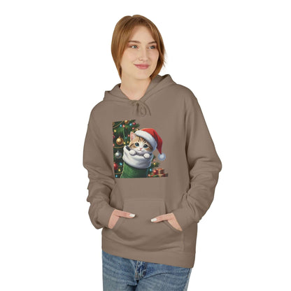 Kitten hiding in Christmas stocking Unisex Fleece Hoodie style 2