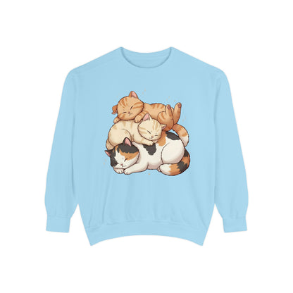3 Cute Sleeping Cats Cozy Graphic Unisex Crewneck Sweatshirt style 1