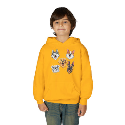 Cute Dog Heads Unisex Youth Hoodie, Fun Pet Lover Sweater, Kids Gift, Animal Lover Apparel, Perfect for Birthdays & Holidays