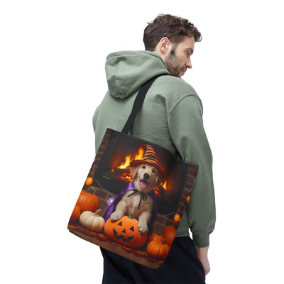 Adorable Halloween Puppy Tote Bag, Dog Lover Bag, Spooky Season Accessories, Pumpkin Patch Shopper, Cute Pet Gift