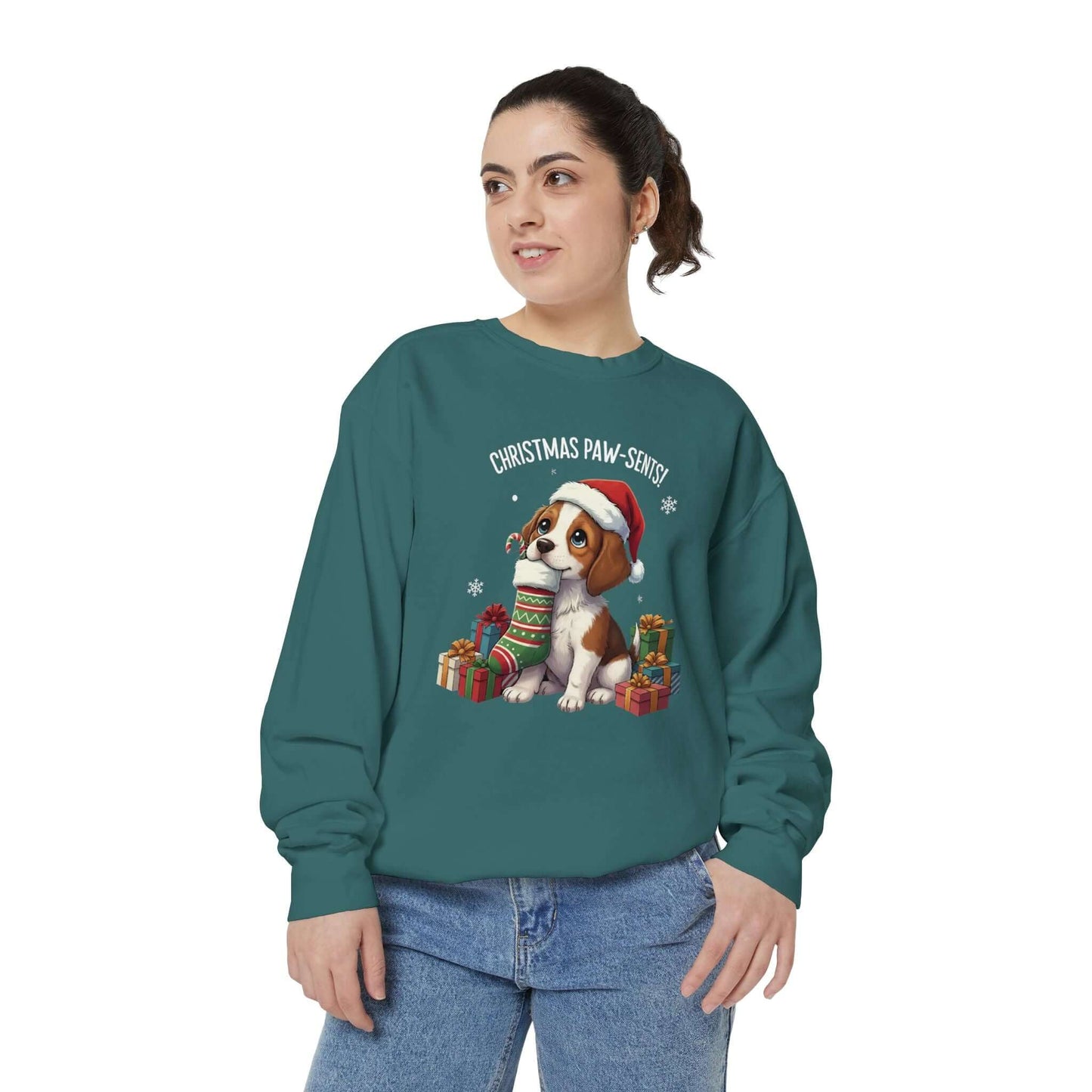 Puppy wait for Christmas presents Unisex Crewneck Sweatshirt style 3