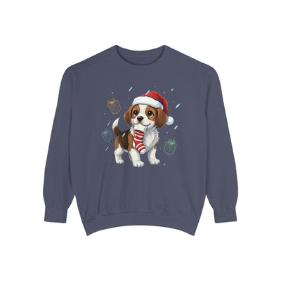 Cute Puppy waiting for Christmas presents style 6 Cozy Graphic Unisex Crewneck Sweatshirt