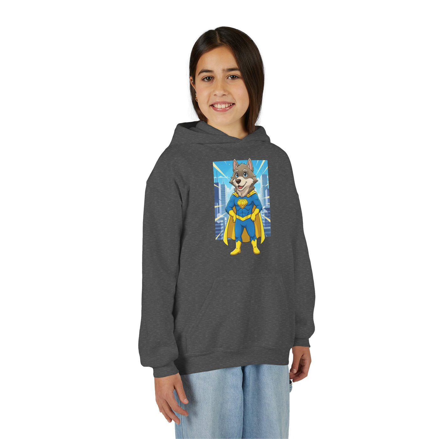 Dog cosplay Superman style 1 Unisex Kids Hoodie - Fun & Cozy Heavy Blend Sweatshirt with Cute Design