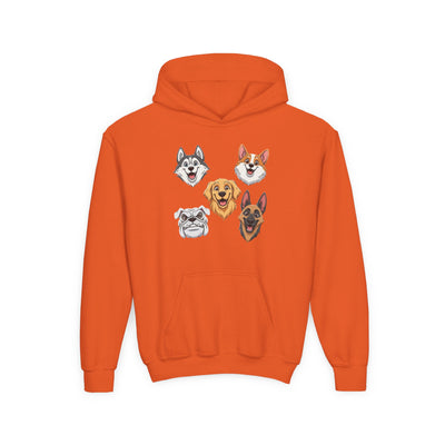 Cute Dog Heads Unisex Youth Hoodie, Fun Pet Lover Sweater, Kids Gift, Animal Lover Apparel, Perfect for Birthdays & Holidays