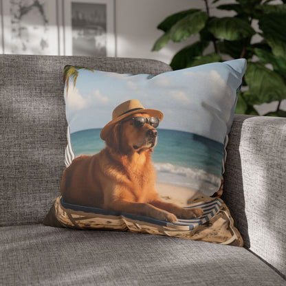 Relaxing Dog Beach Cozy Polyester Decorative Pillowcase