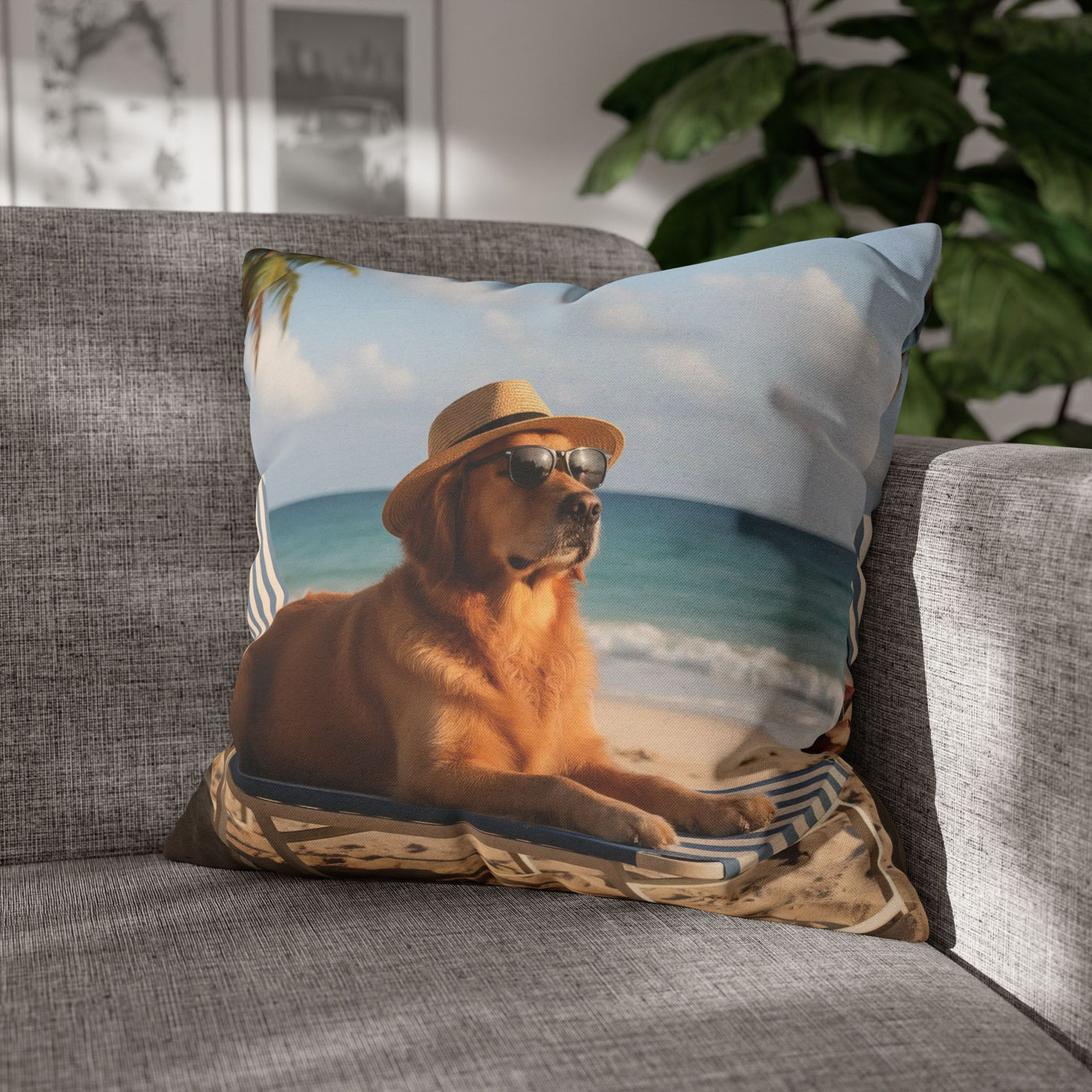 Relaxing Dog Beach Pillowcase - Cozy Spun Polyester Decorative Pillowcase for Dog Lovers