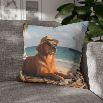 Relaxing Dog Beach Pillowcase - Cozy Spun Polyester Decorative Pillowcase for Dog Lovers