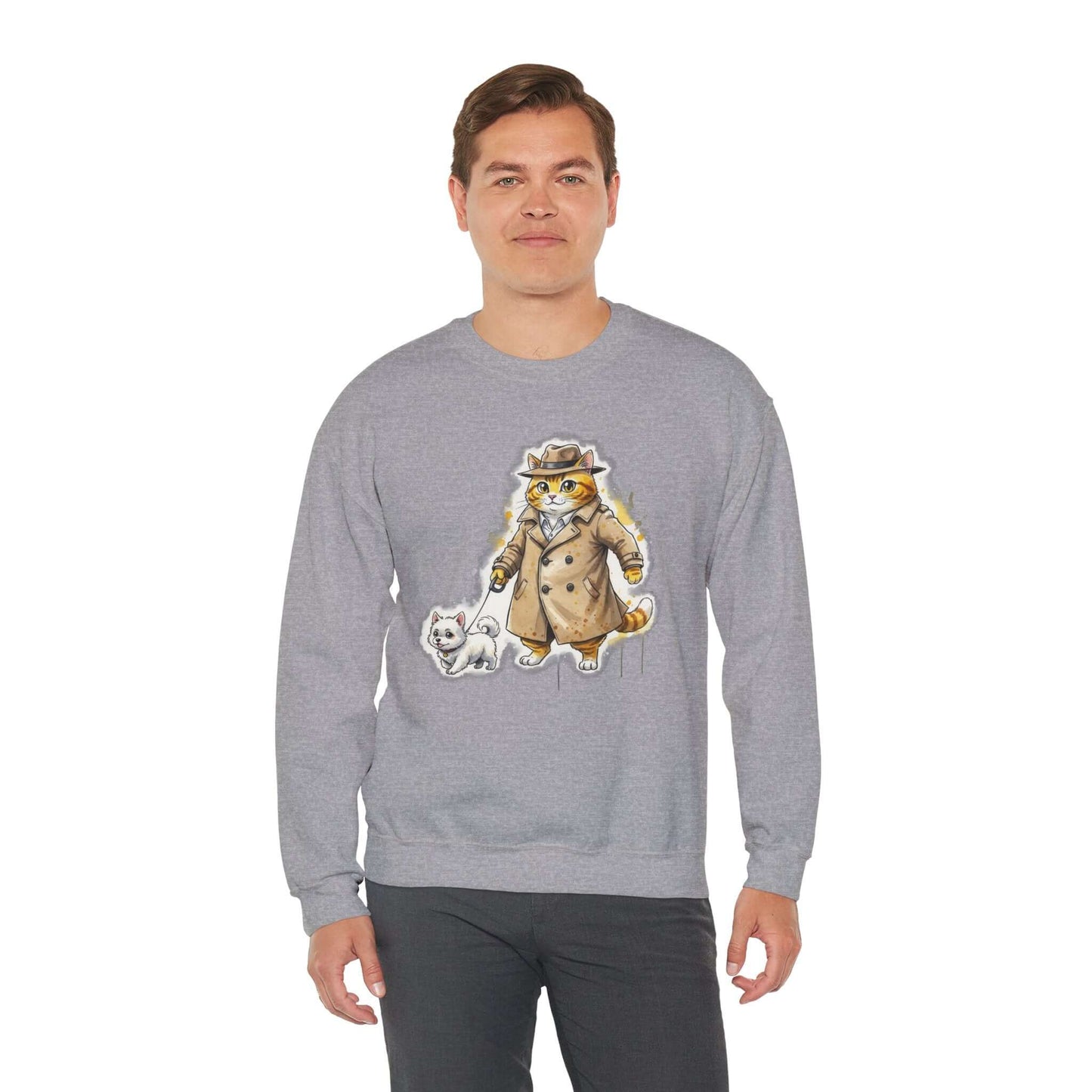 Watercolor Cat & Dog painting Unisex Crewneck Sweatshirt style 1