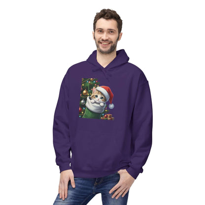 Kitten hiding in Christmas stocking Unisex Fleece Hoodie style 2