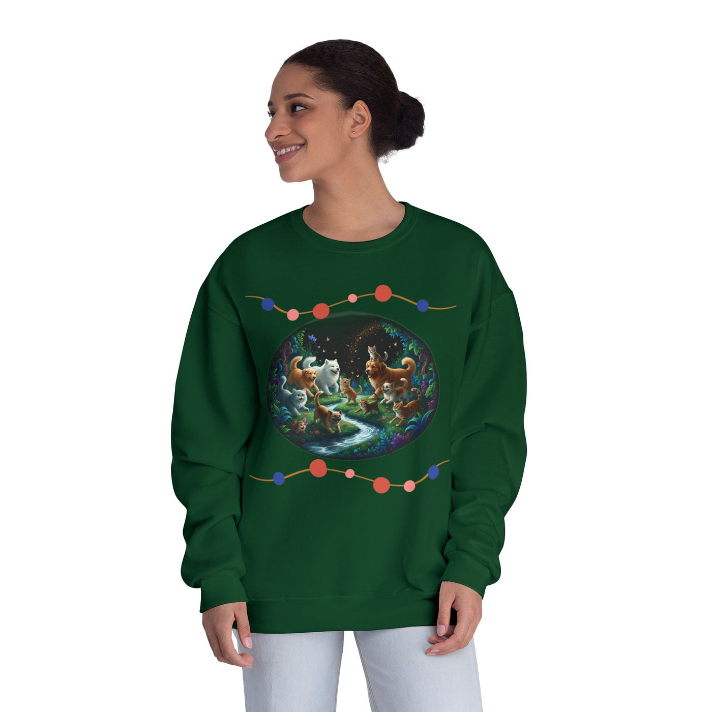 Cats & Dogs Happy Garden 1 Unisex NuBlend® Crewneck Sweatshirt