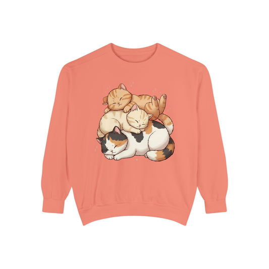 3 Cute Sleeping Cats Cozy Graphic Unisex Crewneck Sweatshirt style 1