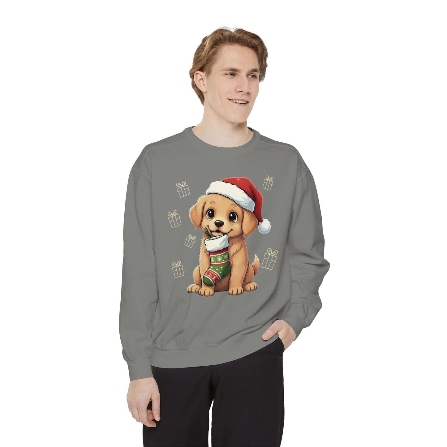 Puppy wait for Christmas presents Unisex Crewneck Sweatshirt style 4