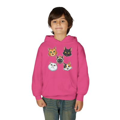 Cute Cat Heads Unisex Youth Hoodie, Fun Pet Lover Sweater, Kids Gift, Animal Lover Apparel, Perfect for Birthdays & Holidays