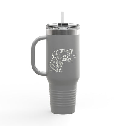Barking Dog Travel Mug, Insulated Coffee Cup, Dog Lover Gift, For Outdoor Adventures, 40oz Red Drinkware