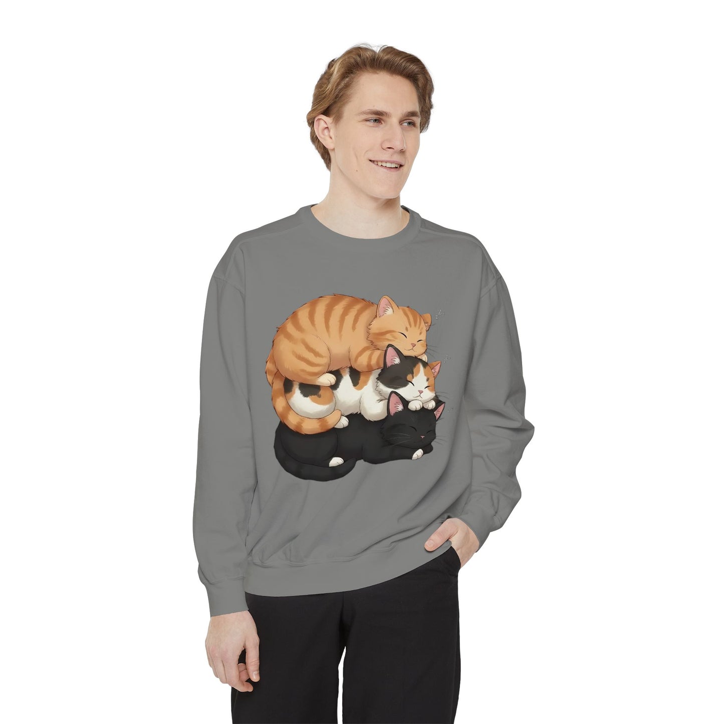 3 Cute Sleeping Cats Cozy Graphic Unisex Crewneck Sweatshirt style 5