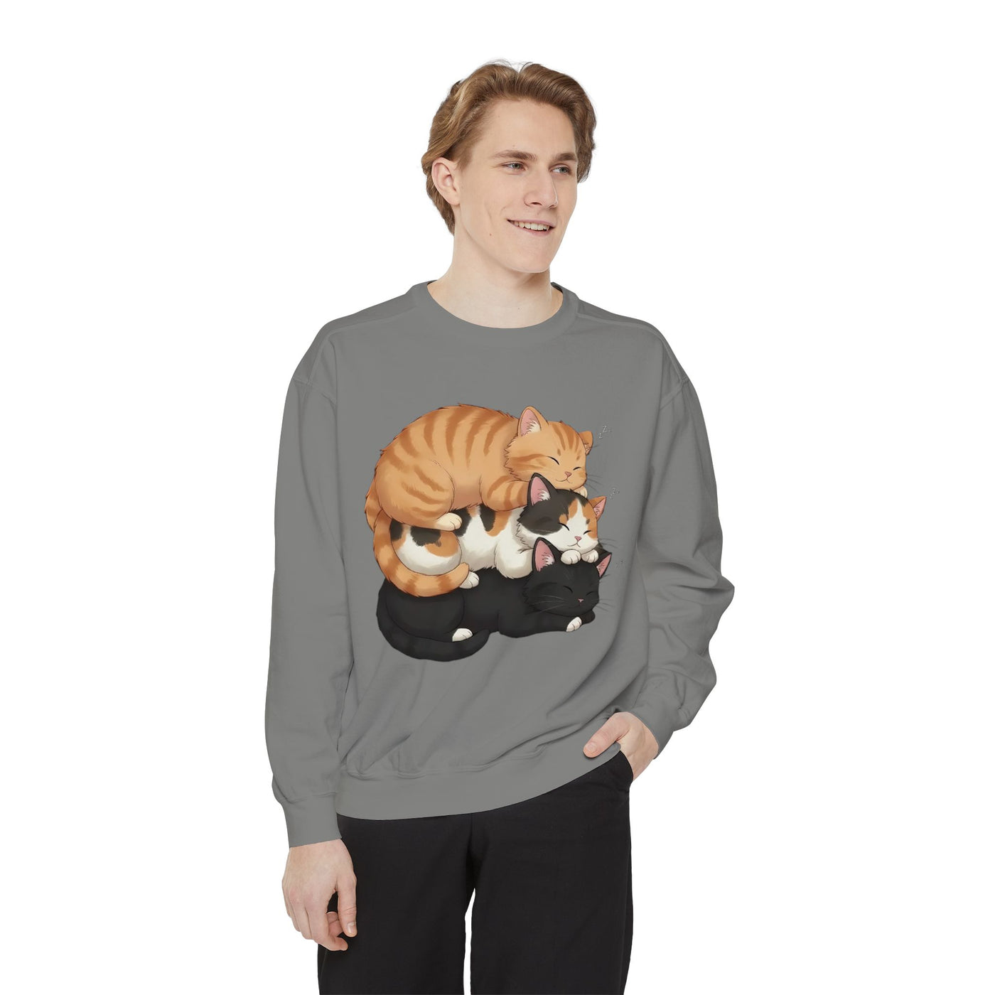 3 Cute Sleeping Cats style 5 Cozy Graphic Unisex Crewneck Sweatshirt