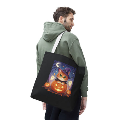 Halloween Cat anime style Tote Bag, Spooky Pet Lovers Gift, Boho Halloween Bag, Witchy Cat Tote, Fall Festivities Accessory