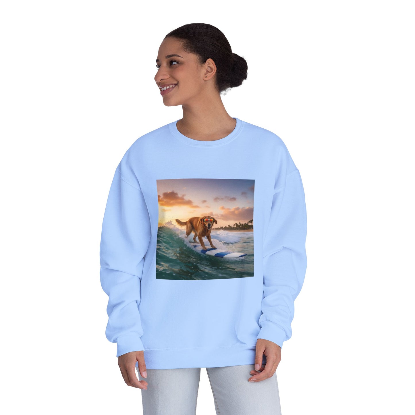 Surfing Dog Graphic Unisex NuBlend Crewneck Sweatshirt style 1