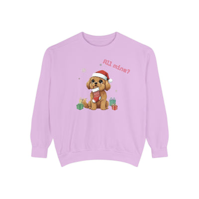 Cute Puppy waiting for Christmas presents style 8 Cozy Graphic Unisex Crewneck Sweatshirt