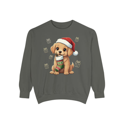 Cute Puppy waiting for Christmas presents style 4 Cozy Graphic Unisex Crewneck Sweatshirt