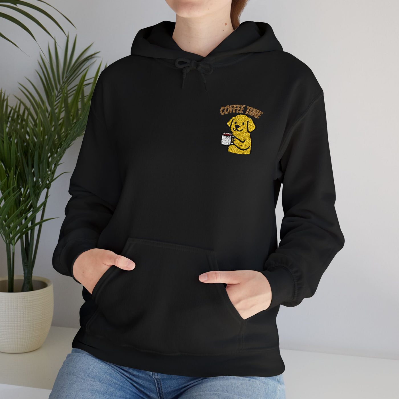 Coffee Time Dog Embroidered style 3 Unisex Pullover Hoodie