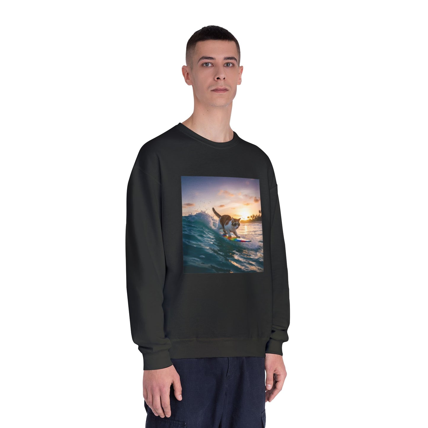 Surfing Cat Unisex NuBlend Crewneck Sweatshirt style 2