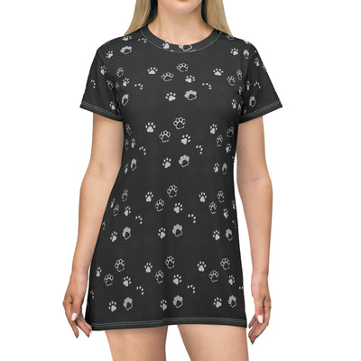 Black Cat Paw Print T-Shirt Dress - Perfect for Pet Lovers
