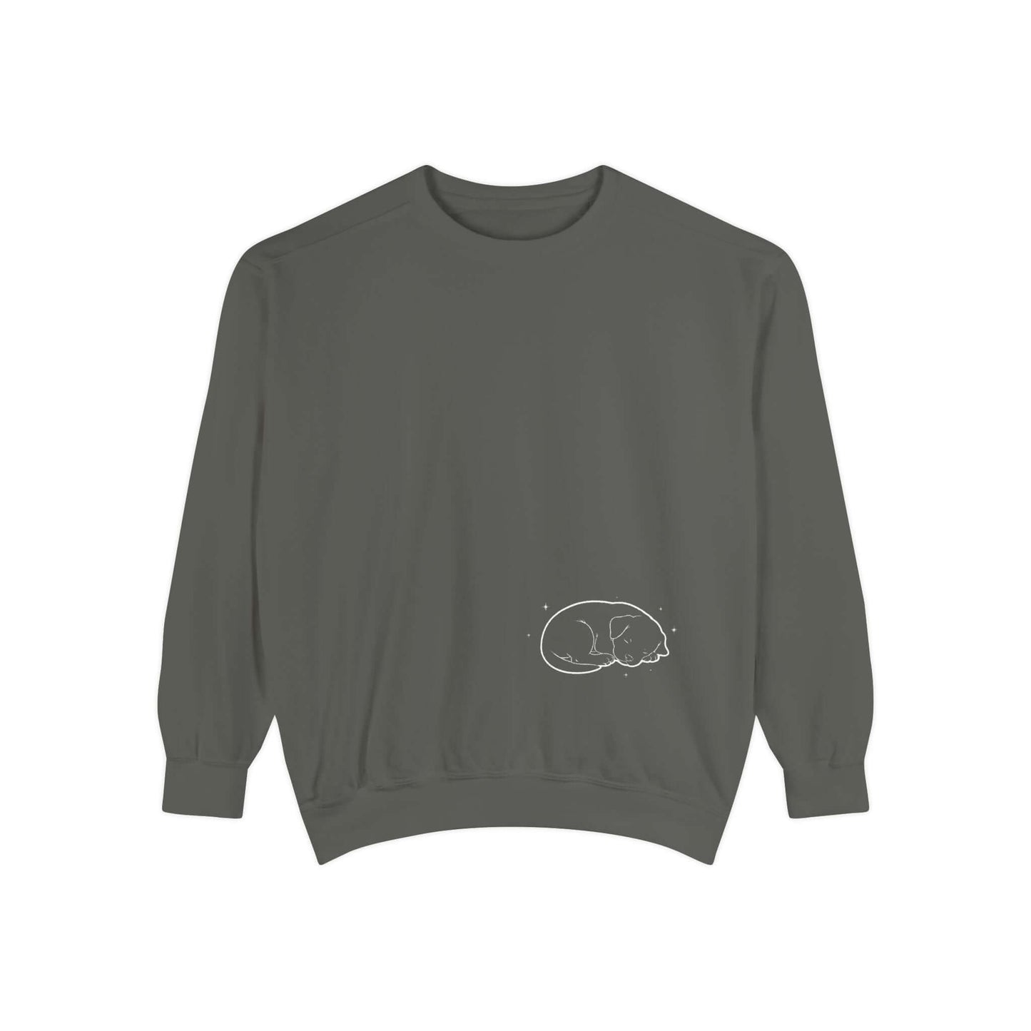 Sleeping dog shadow Cozy Graphic Unisex Crewneck Sweatshirt - White