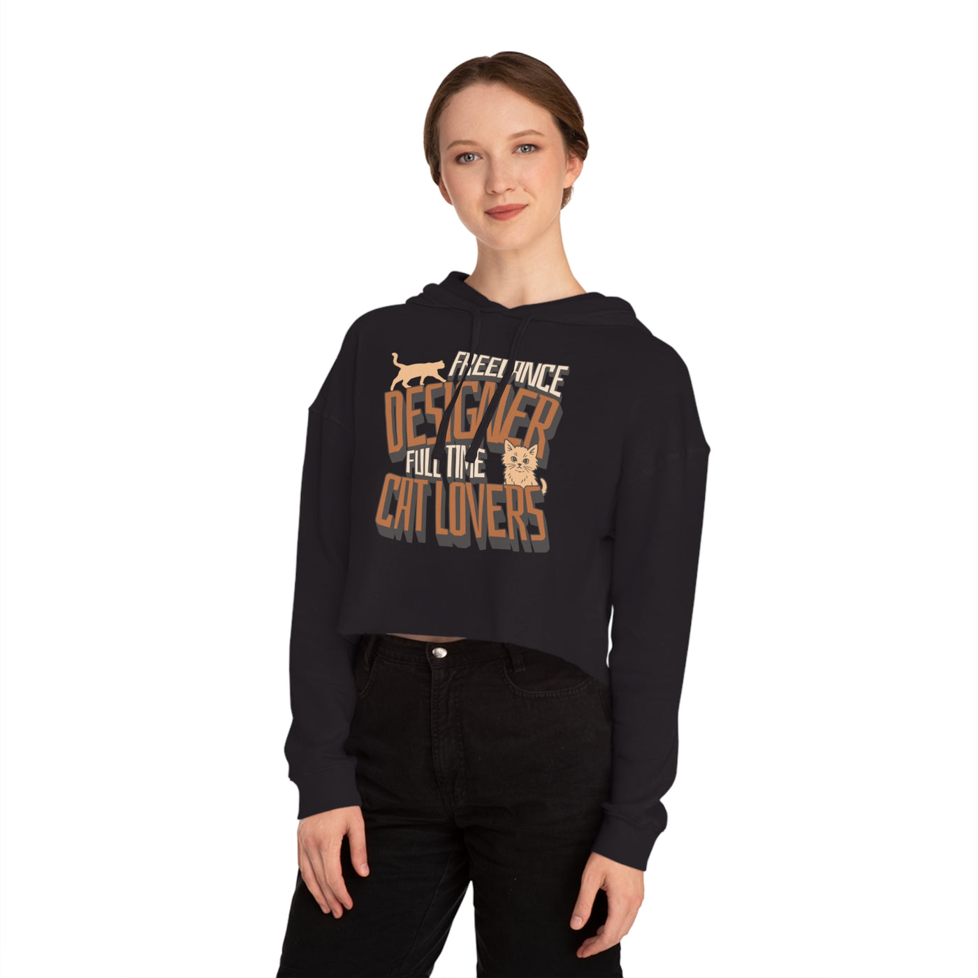 Full Time Cat Lovers - Cat Graphic Women Cropped Hoodie