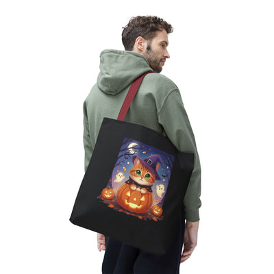 Halloween Cat anime style Tote Bag, Spooky Pet Lovers Gift, Boho Halloween Bag, Witchy Cat Tote, Fall Festivities Accessory