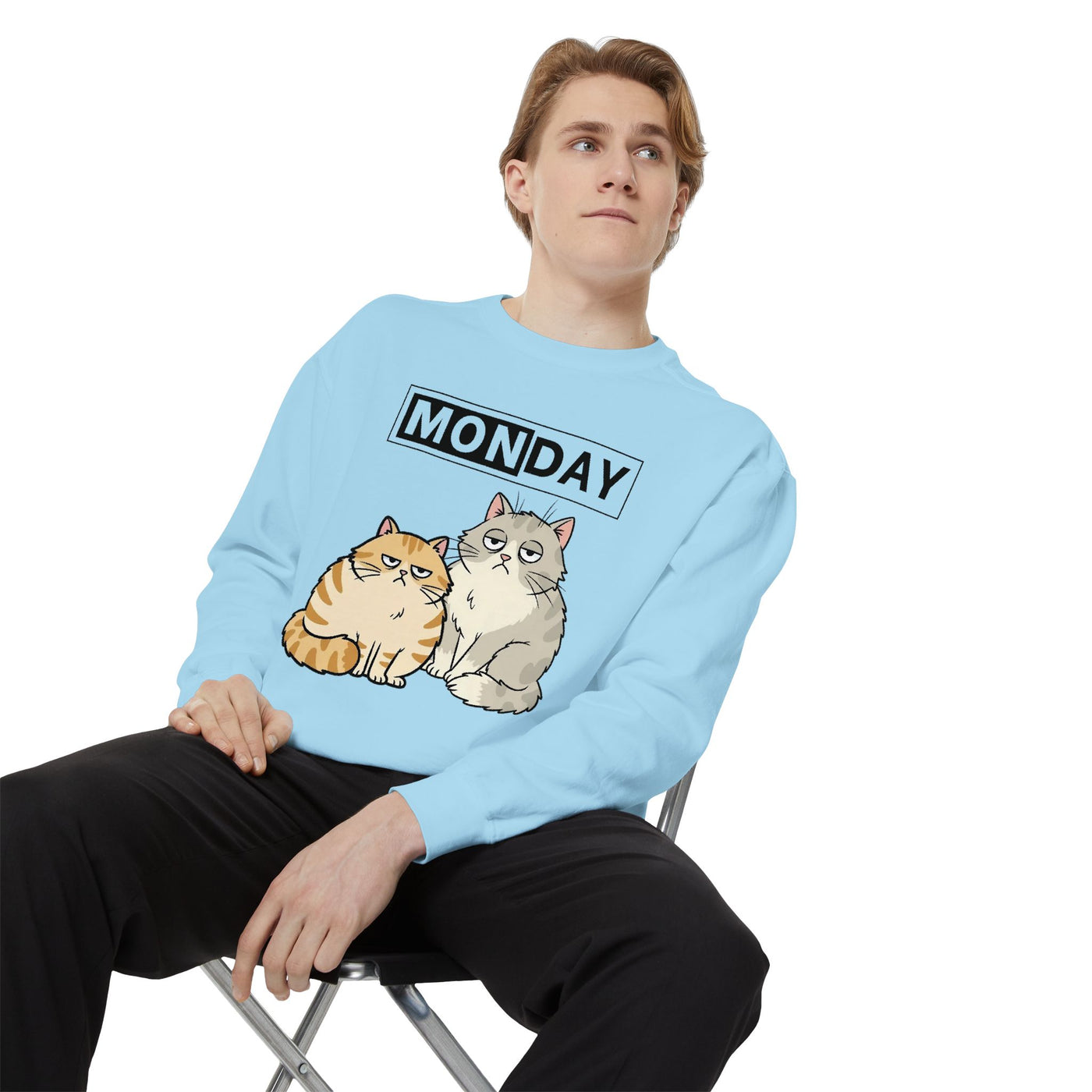 Monday Face Cat Stares Blankly Unisex Crewneck Sweatshirt style 1
