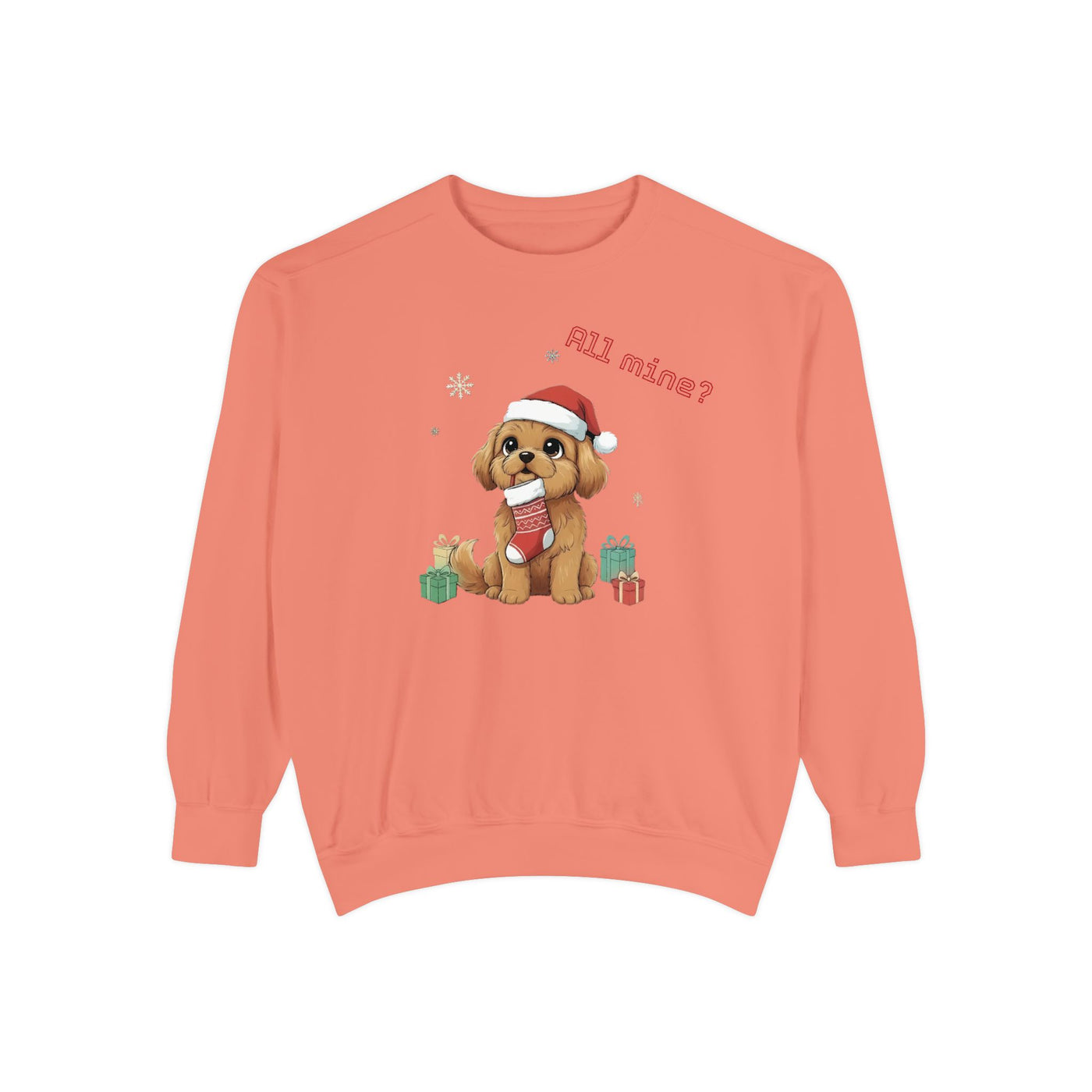 Cute Puppy waiting for Christmas presents style 8 Cozy Graphic Unisex Crewneck Sweatshirt