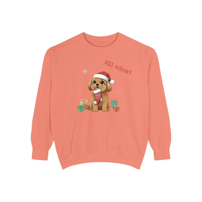 Cute Puppy waiting for Christmas presents style 8 Cozy Graphic Unisex Crewneck Sweatshirt