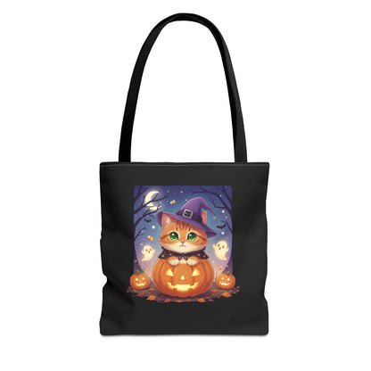 Halloween Cat anime style Tote Bag, Spooky Pet Lovers Gift, Boho Halloween Bag, Witchy Cat Tote, Fall Festivities Accessory