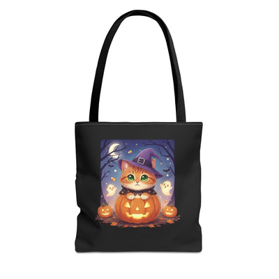 Halloween Cat anime style Tote Bag, Spooky Pet Lovers Gift, Boho Halloween Bag, Witchy Cat Tote, Fall Festivities Accessory
