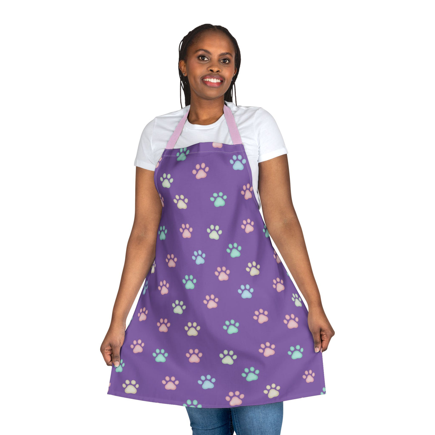 Cute Pet Lover's Apron with 5-Color Straps, Cat Paw Print Kitchen Apron, Gift for Animal Lovers, Cooking Accessory, Pet-Themed Gift